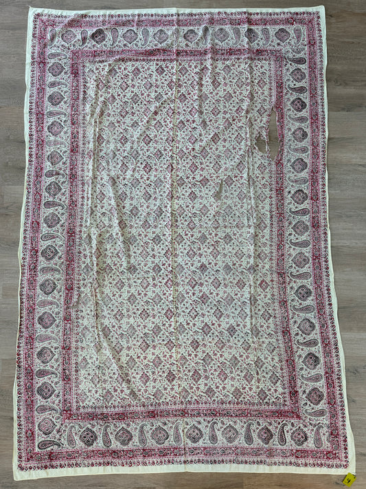 1970s Vintage Indian Cotton Hand Block Printed Uncut Fabric Yardage - Pink / Red -   64" x 98" (#4)