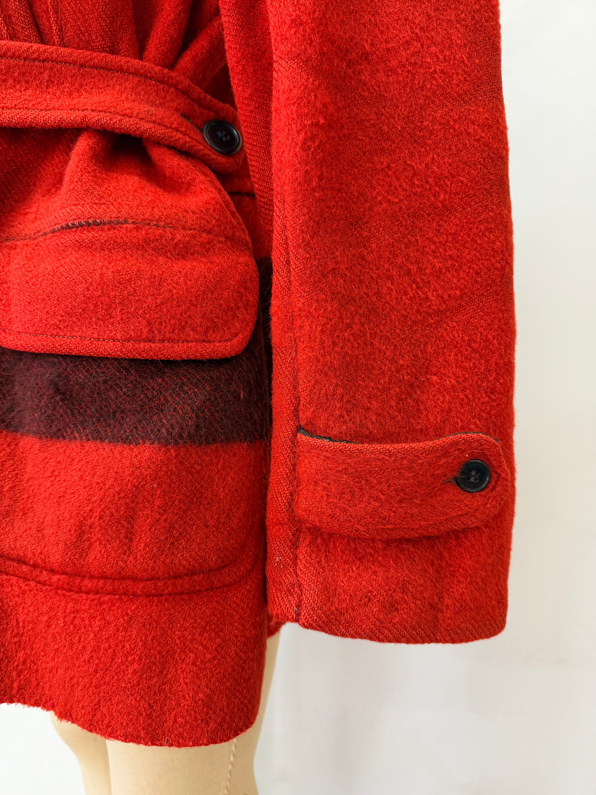 1950s Vintage Hudson Bay Red and Back Point Stripe Blanket Jacket Coat