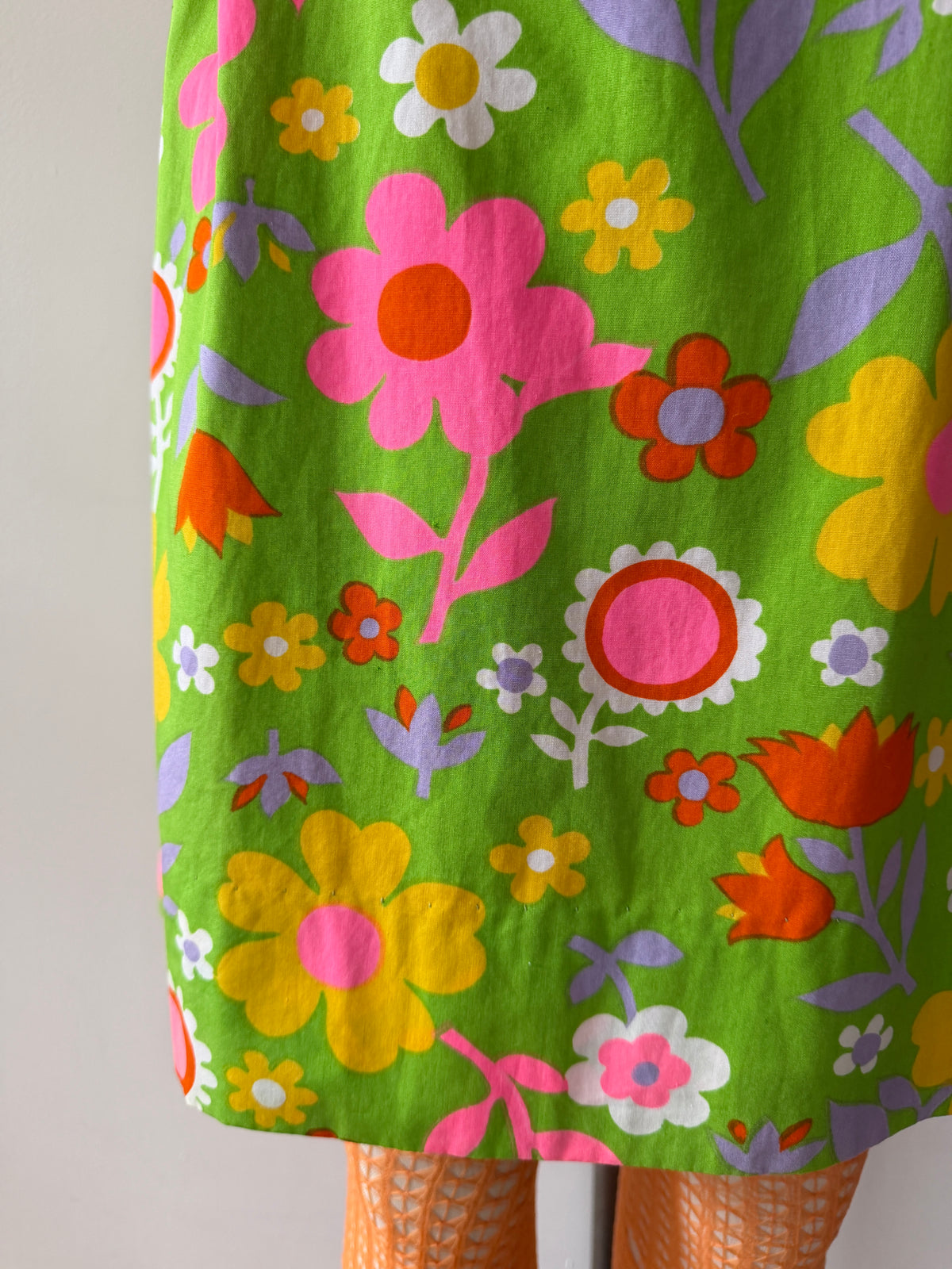 1960s Vintage Neon Flower Power Cotton Mini Dress by Lanz