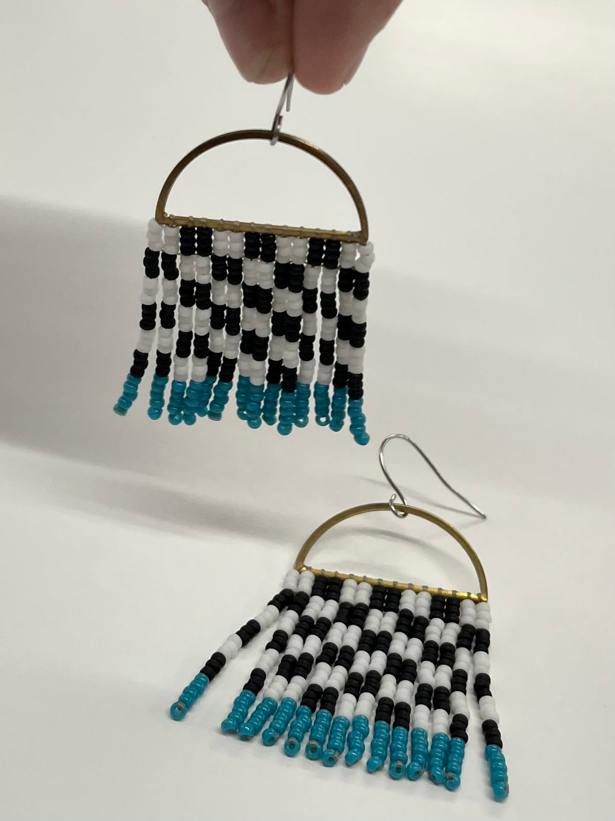Handmade Beaded Checkerboard Teal Seed Bead Earrings