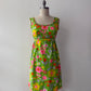 1960s Vintage Neon Flower Power Cotton Mini Dress by Lanz