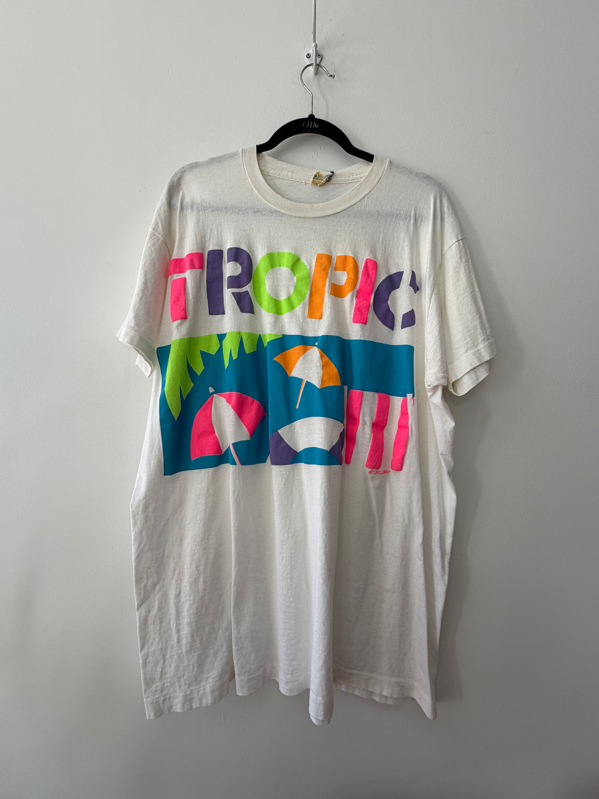 1990s Vintage Neon Tropic Beach T-Shirt - Made in Ireland