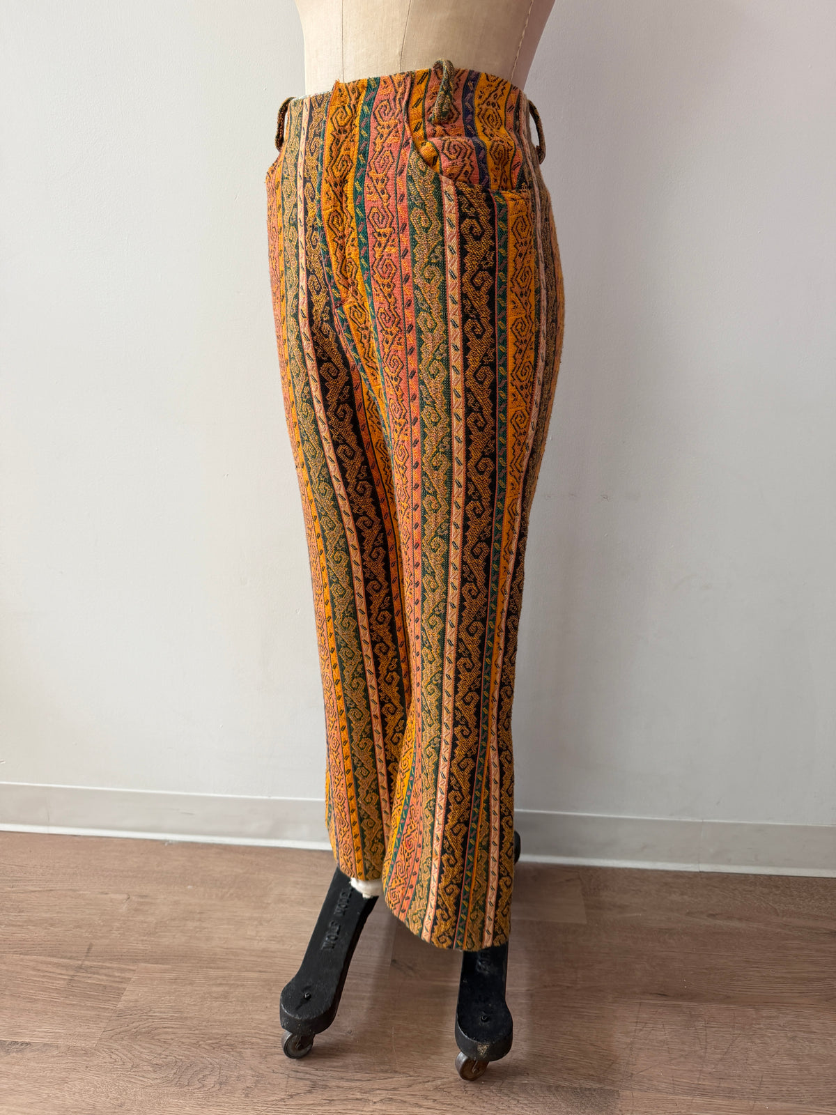 1960s Vintage Handmade Groovy Tapestry Bellbottom Pants - 32" x 28"