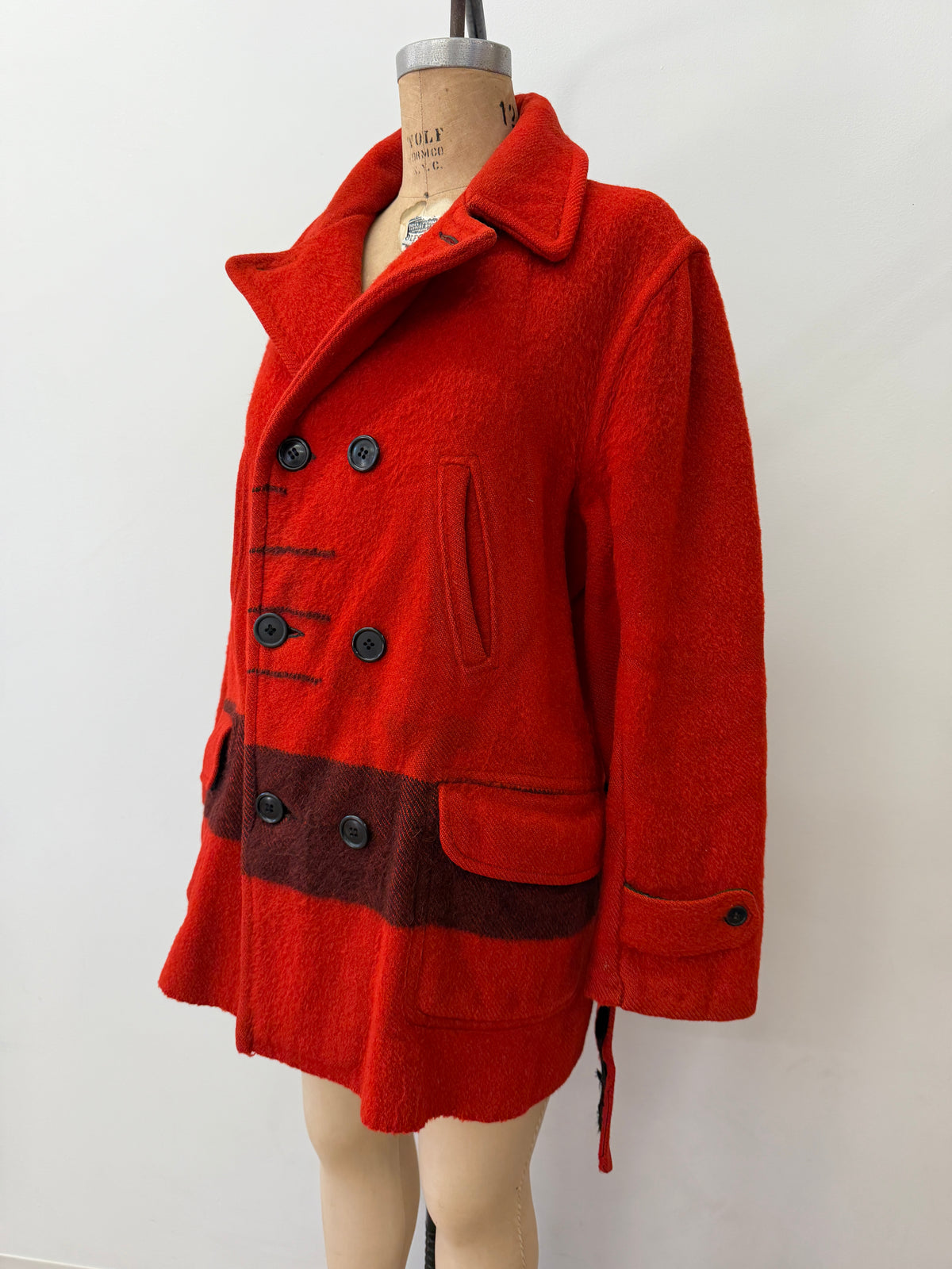 1950s Vintage Hudson Bay Red and Back Point Stripe Blanket Jacket Coat