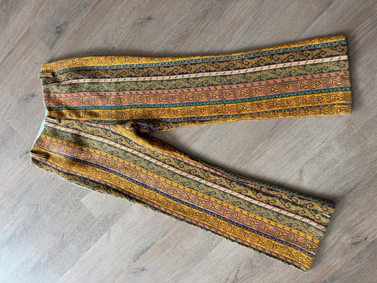1960s Vintage Handmade Groovy Tapestry Bellbottom Pants - 32" x 28"