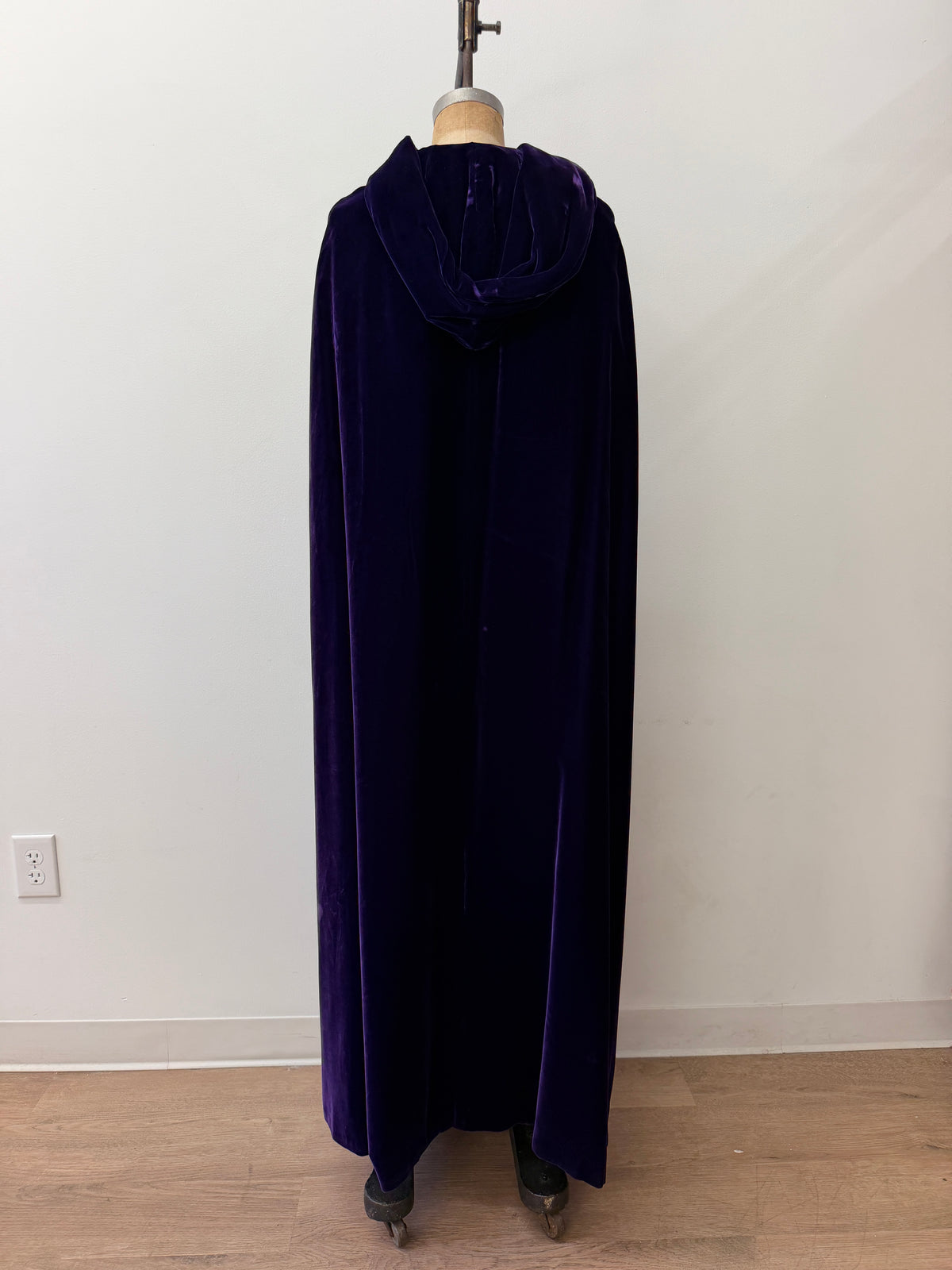 1950s - 1960s Vintage Deep Purple Velvet with Rhinestone Buttons Full Length Cape Cloak with Hood