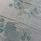 1940s - 1950s Vintage Indian Cotton Hand Block Printed Uncut Fabric Yardage - Cream / Robin's Egg Blue / Abstract Basket Florals - 80” x 96" (#9)