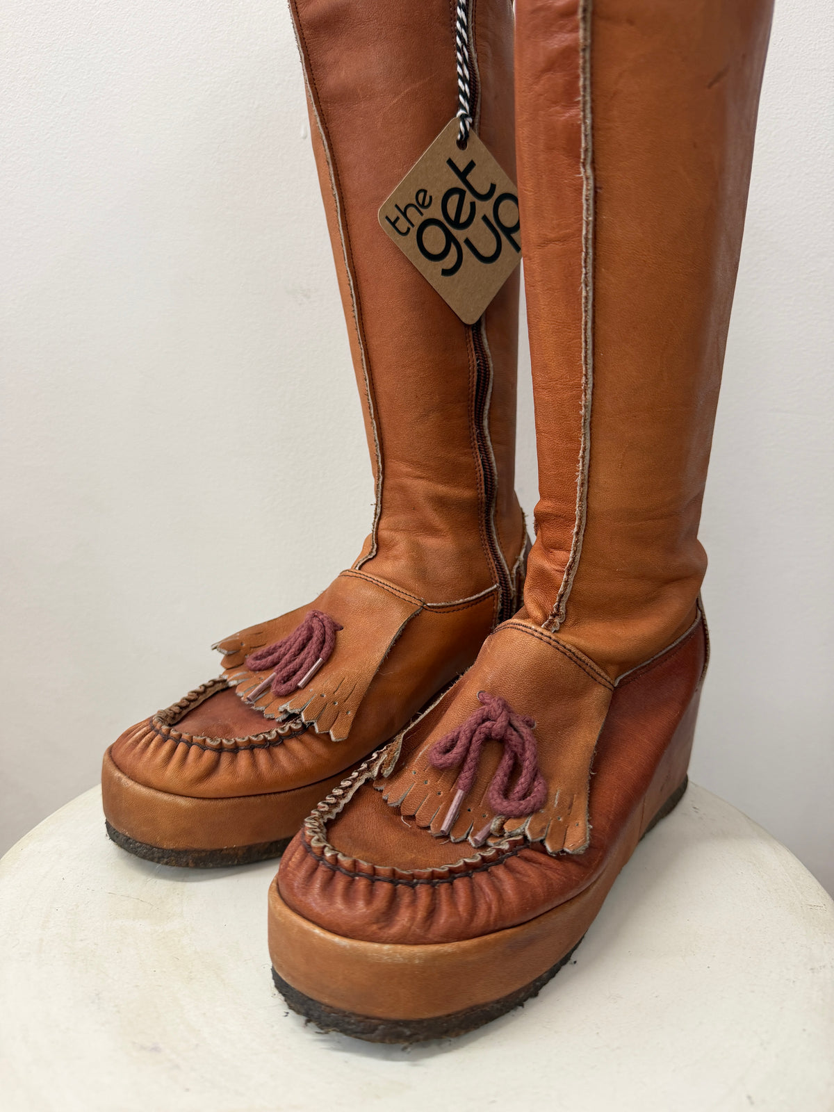 1970s Vintage MUDPUCKER Leather Tall Tassel Boots Womens US 6.5-7