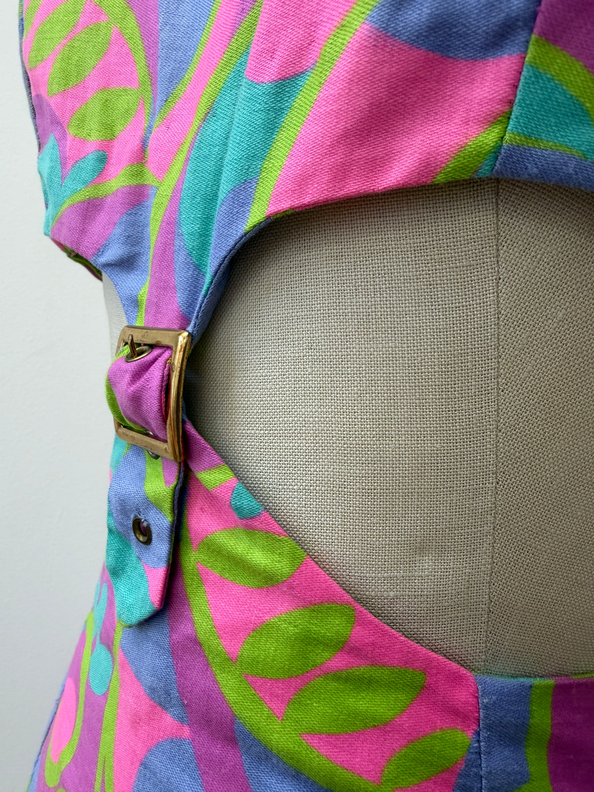 1960s Vintage Neon Paisley Swirls Mod Cutout Go-Go Dress by Elizabeth Jean - Jamaica Fashion Guild Label