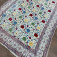 1970s Vintage Indian Cotton Hand Block Printed Uncut Fabric Yardage - Red / Cream / Blue / Green Large Blooms - 66" x 98" (#6)