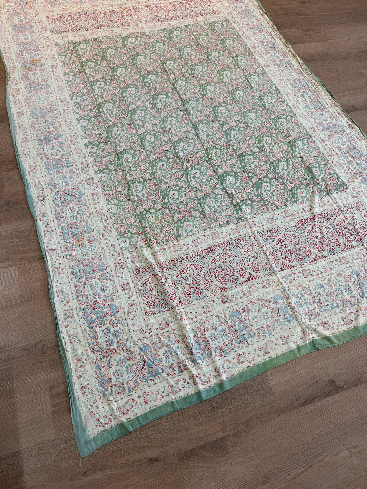 1970s Vintage Indian Cotton Hand Block Printed Uncut Fabric Yardage - 100" x 66" (#11)