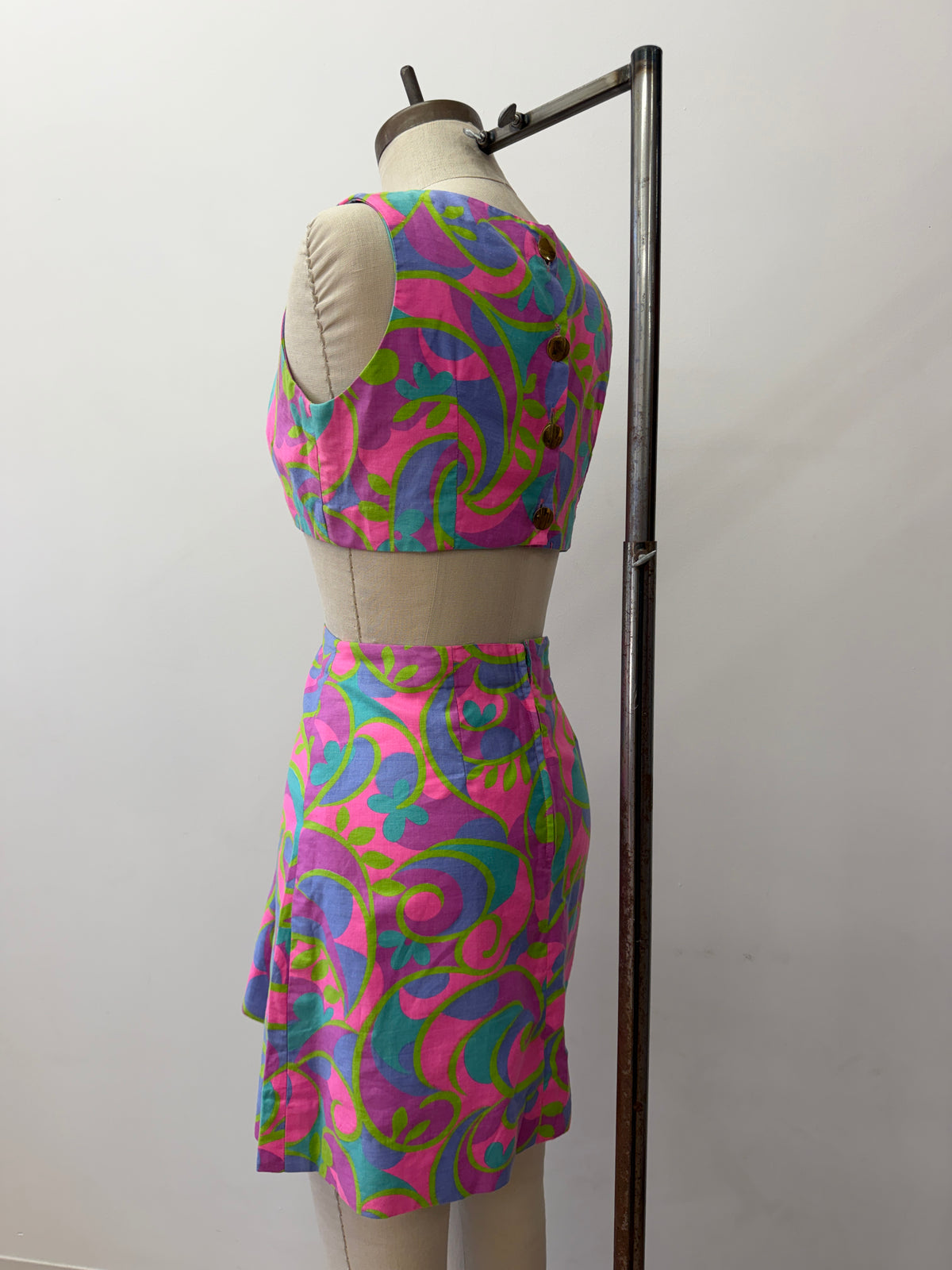 1960s Vintage Neon Paisley Swirls Mod Cutout Go-Go Dress by Elizabeth Jean - Jamaica Fashion Guild Label