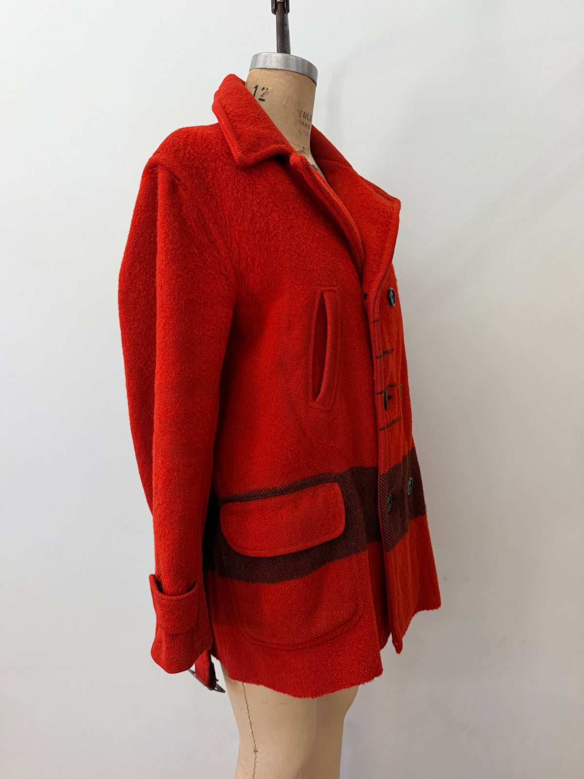 1950s Vintage Hudson Bay Red and Back Point Stripe Blanket Jacket Coat