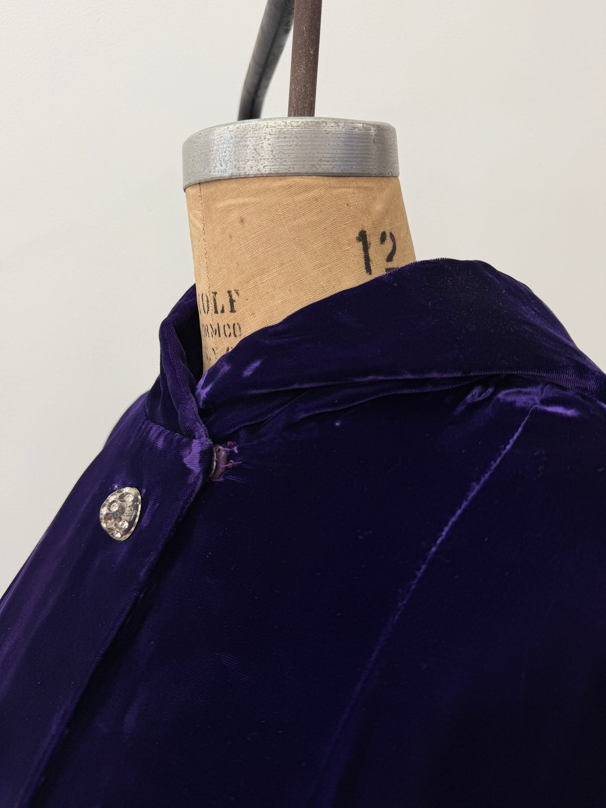 1950s - 1960s Vintage Deep Purple Velvet with Rhinestone Buttons Full Length Cape Cloak with Hood
