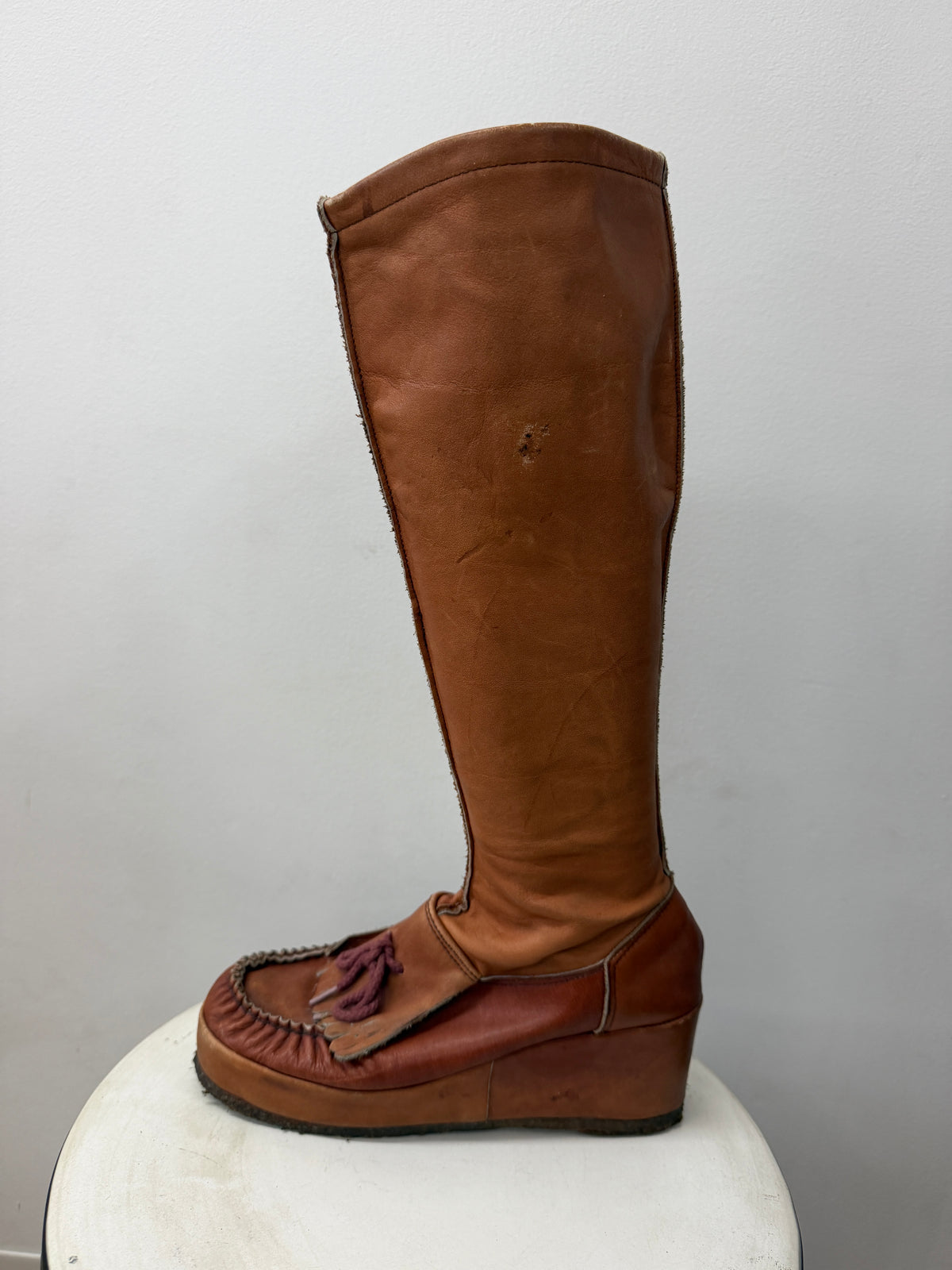 1970s Vintage MUDPUCKER Leather Tall Tassel Boots Womens US 6.5-7