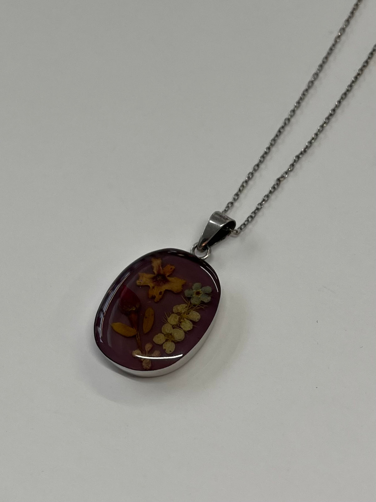 1980s Vintage Sterling Silver Pressed Flower Enamel Necklace - Artist Signed Mexico