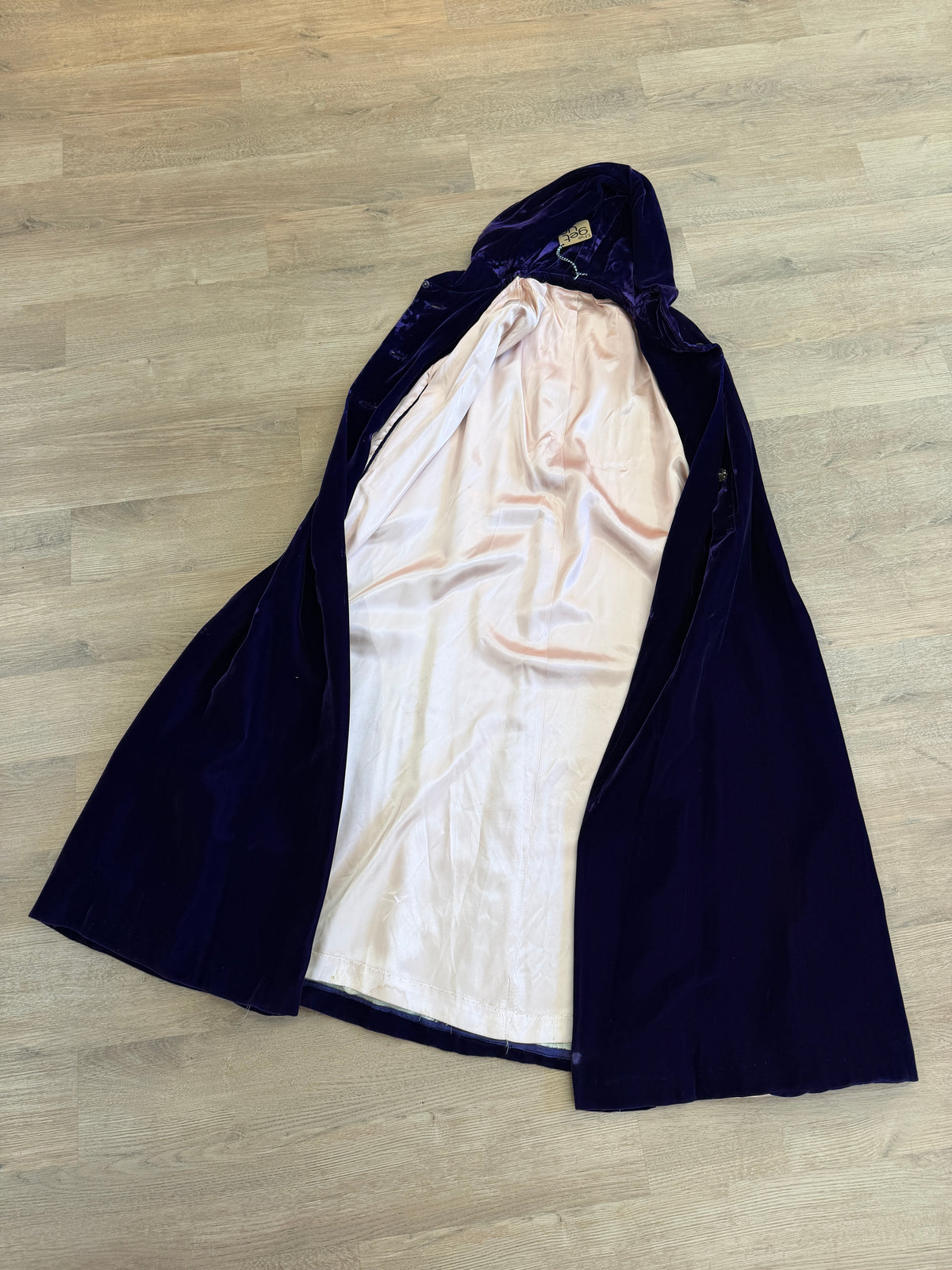 1950s - 1960s Vintage Deep Purple Velvet with Rhinestone Buttons Full Length Cape Cloak with Hood