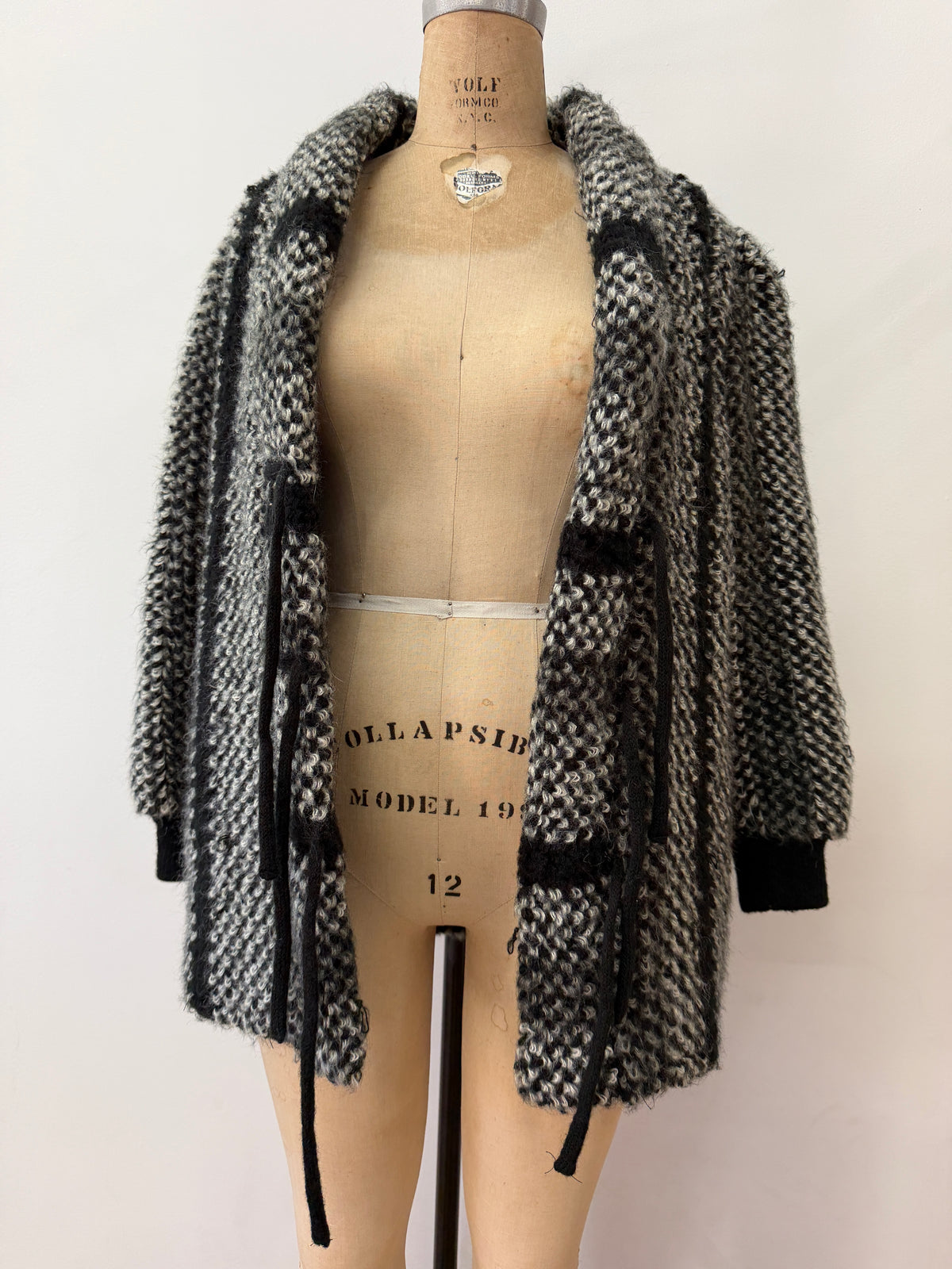 1980s Vintage Black & White Shaggy Knit Coat