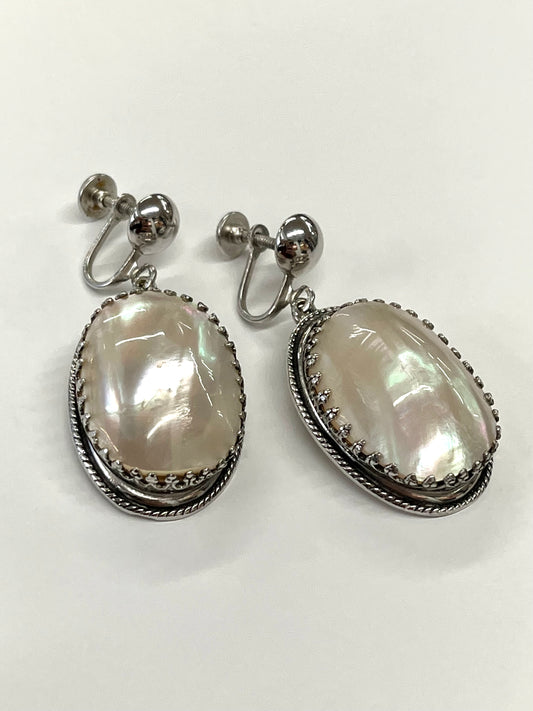 1950s Vintage Whiting and Davis Sterling and Mother of Pearl Screwback Earrings
