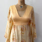 1970s Vintage Gunne Sax by Jessica Angel Kimono Bell Sleeve Maxi Wedding Bridal Dress in Seashell Siren Print