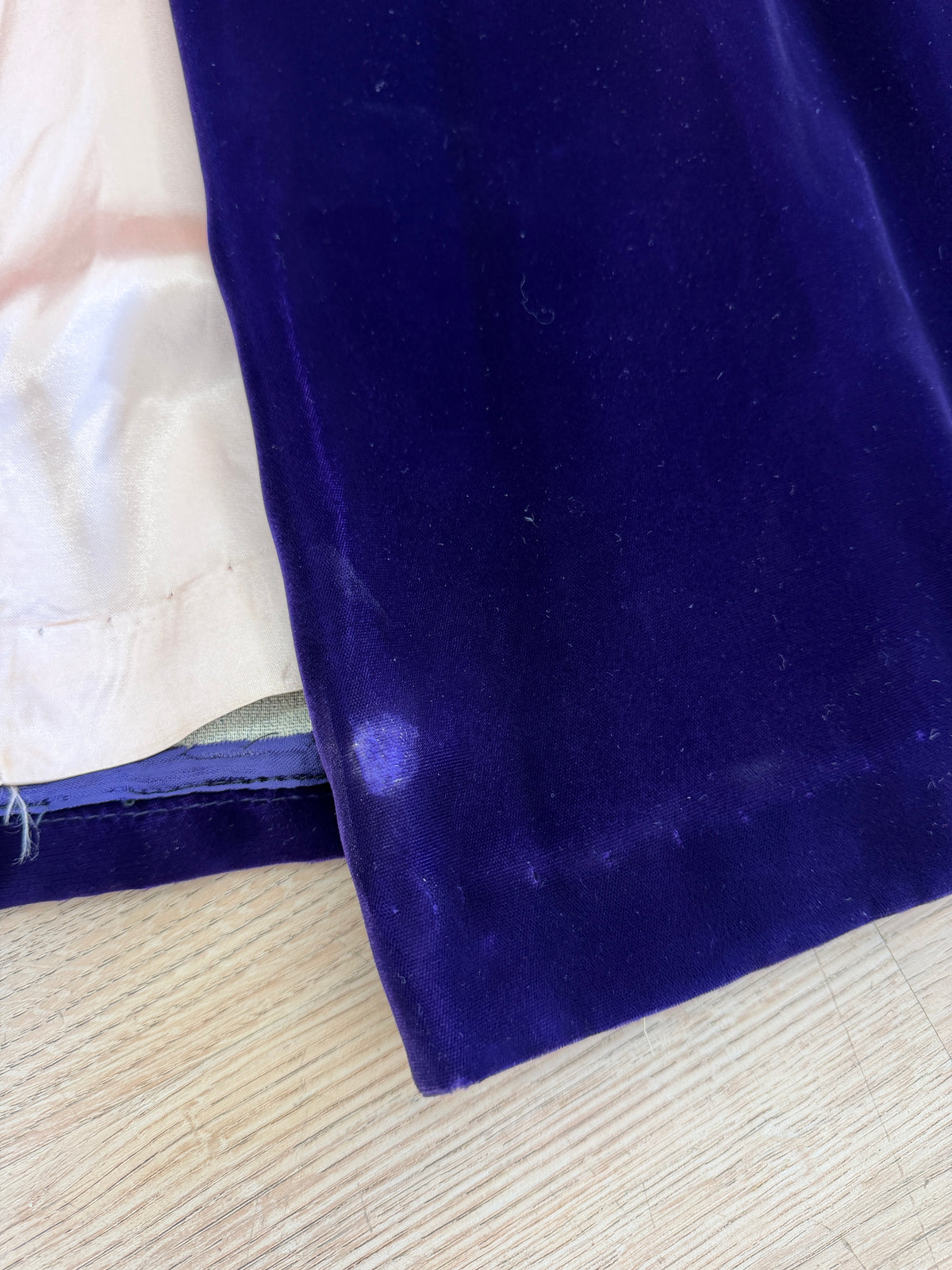 1950s - 1960s Vintage Deep Purple Velvet with Rhinestone Buttons Full Length Cape Cloak with Hood