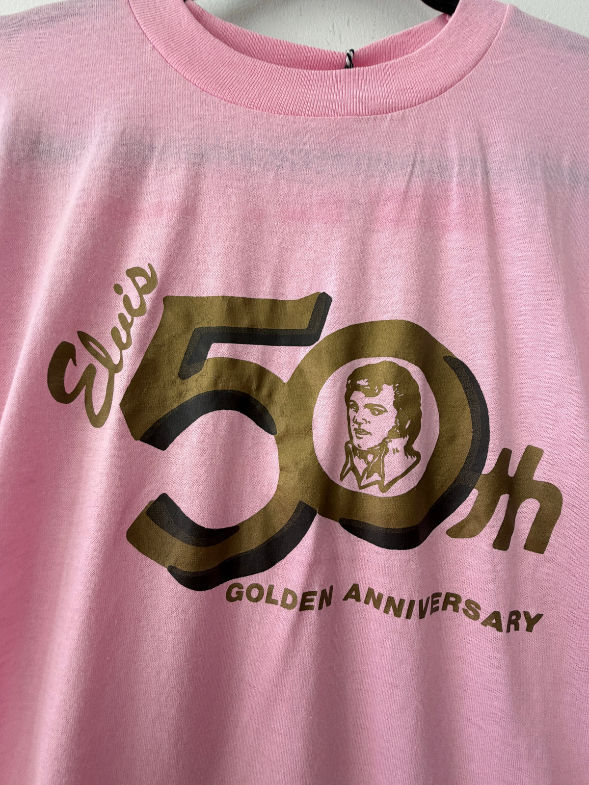 1984 Vintage Pink Elvis Presley Golden Anniversary Thin Tee
