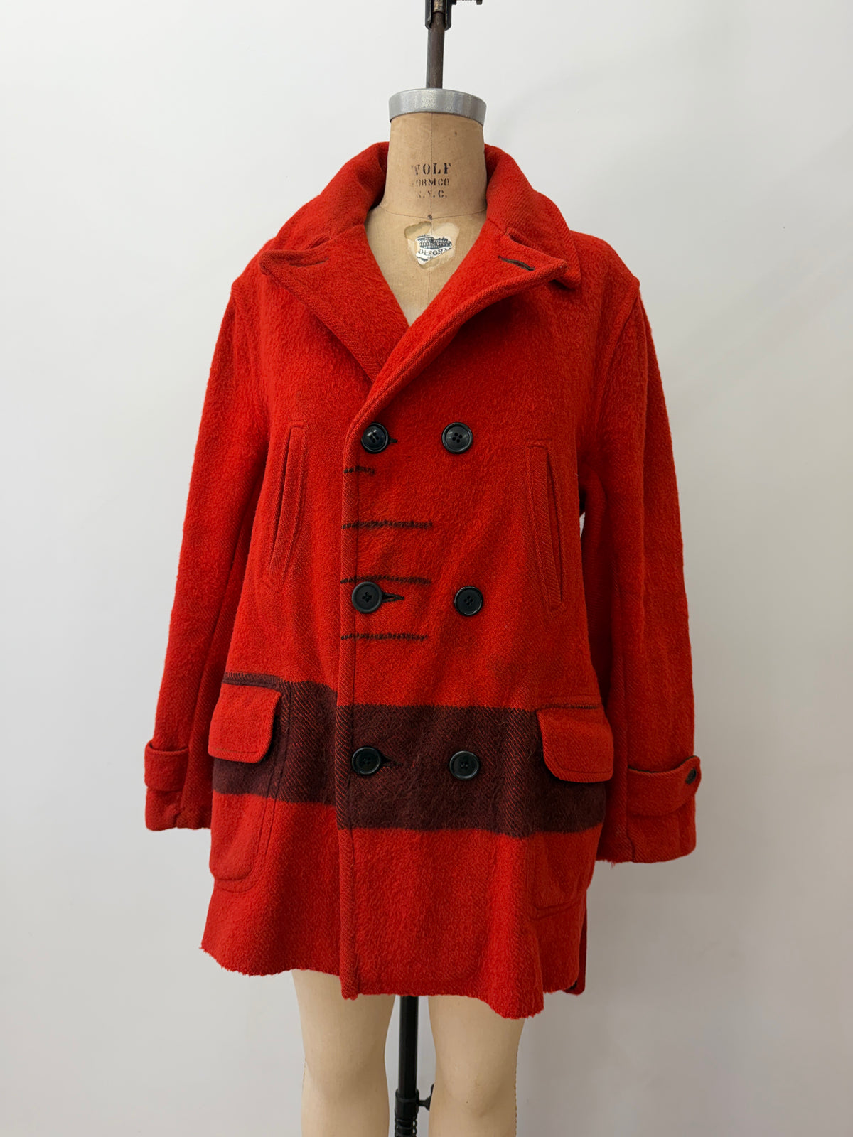 1950s Vintage Hudson Bay Red and Back Point Stripe Blanket Jacket Coat