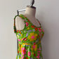 1960s Vintage Neon Flower Power Cotton Mini Dress by Lanz