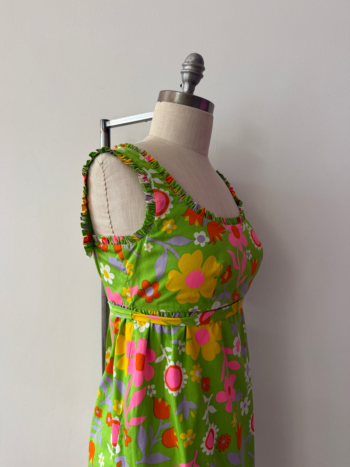 1960s Vintage Neon Flower Power Cotton Mini Dress by Lanz