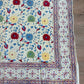 1970s Vintage Indian Cotton Hand Block Printed Uncut Fabric Yardage - Red / Cream / Blue / Green Large Blooms - 66" x 98" (#6)