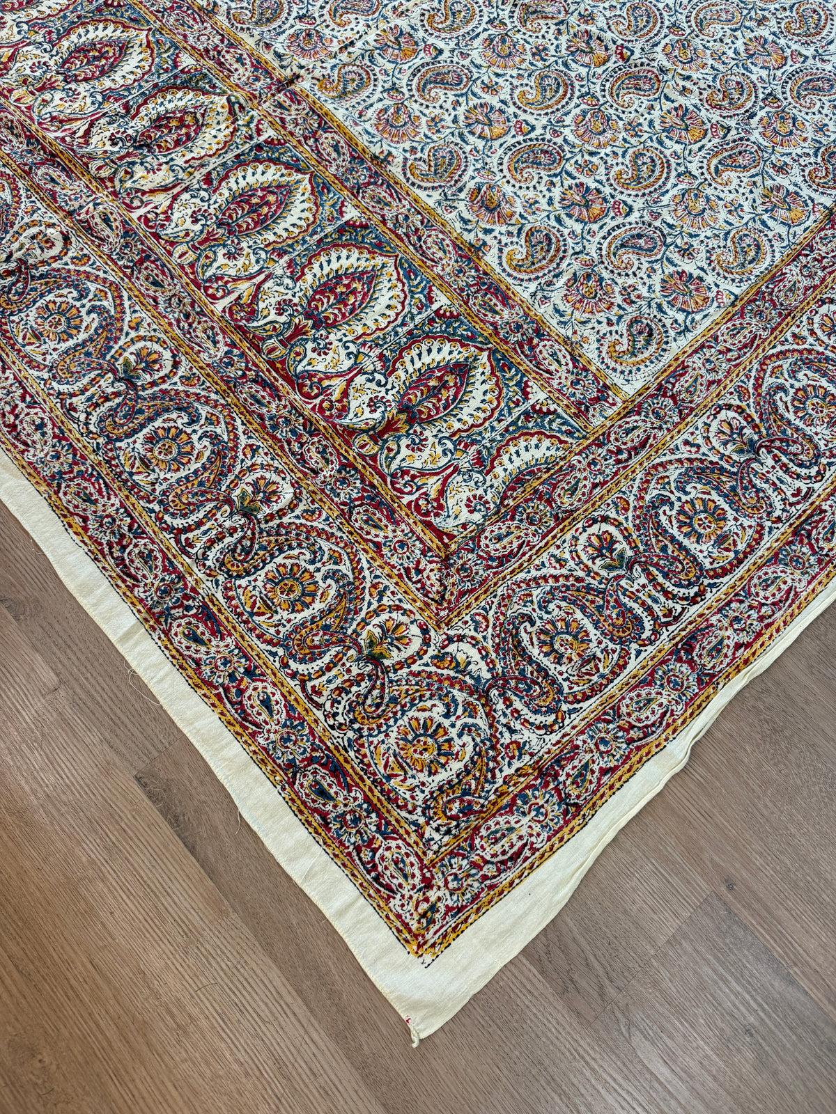 1970s Vintage Indian Cotton Hand Block Printed Uncut Fabric Yardage - 80" x 92" (#10)