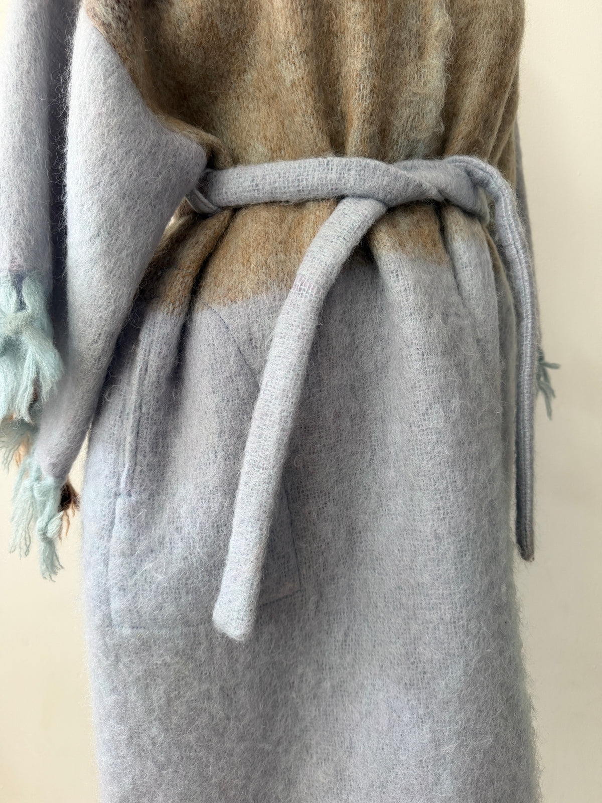 1970s - 80s Vintage Robins Egg Blue and Brown Mohair Blanket Coat