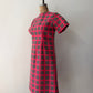 1960s Vintage Bold Pink Gray Windowpane Check A-line Mod Dress