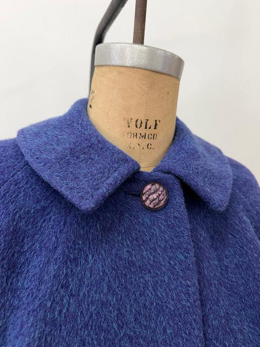 1950s Vintage Purple and Teal Wool Dress Swing Coat