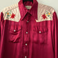 1950s Vintage Triple LLL Brand Western Embroidered Flower Western Satin Rayon Pearl Snap Shirt