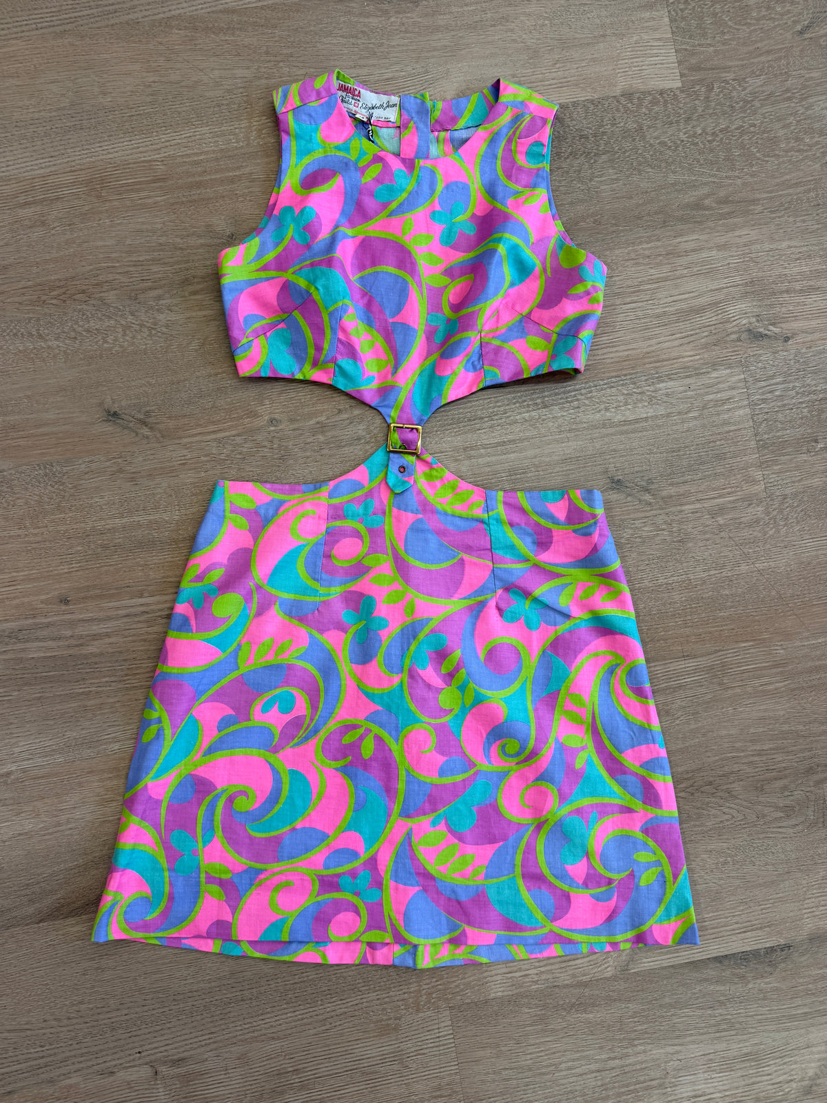 1960s Vintage Neon Paisley Swirls Mod Cutout Go-Go Dress by Elizabeth Jean - Jamaica Fashion Guild Label
