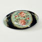 1990s Vintage Painted Wood Floral Oval Brooch