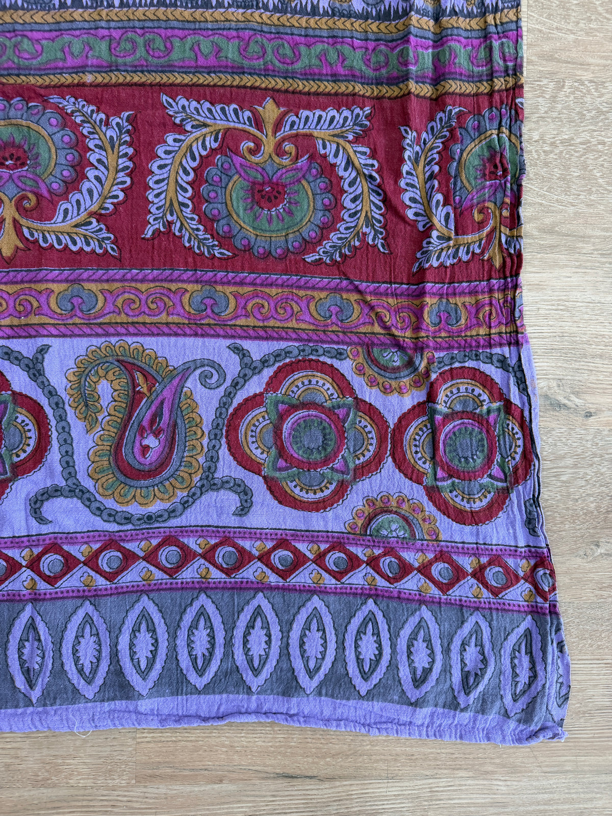 1970s Vintage Indian Cotton Hand Block Printed Uncut Fabric Yardage - Bright Purple Elephants - 64" x 96" (#12)