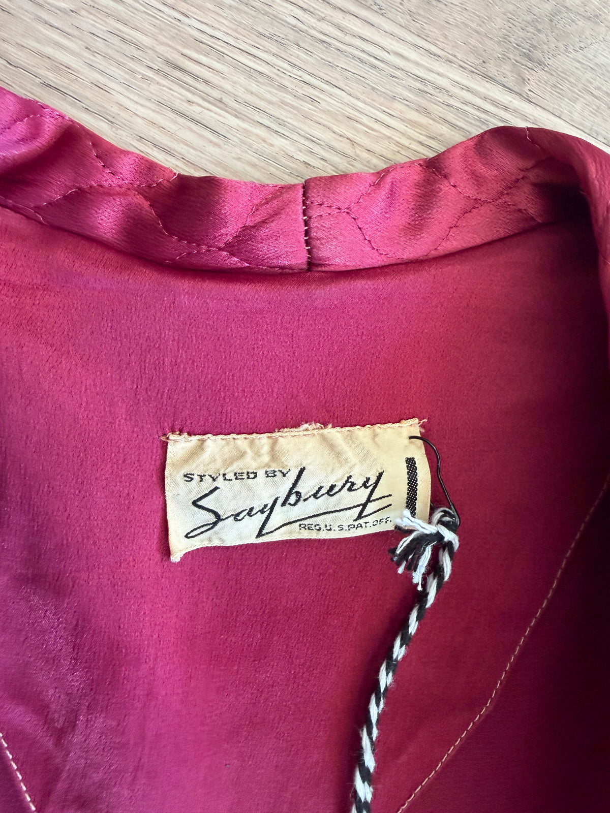 1940s Vintage Satin Plum Robe with Shell Buttons Old Hollywood Style