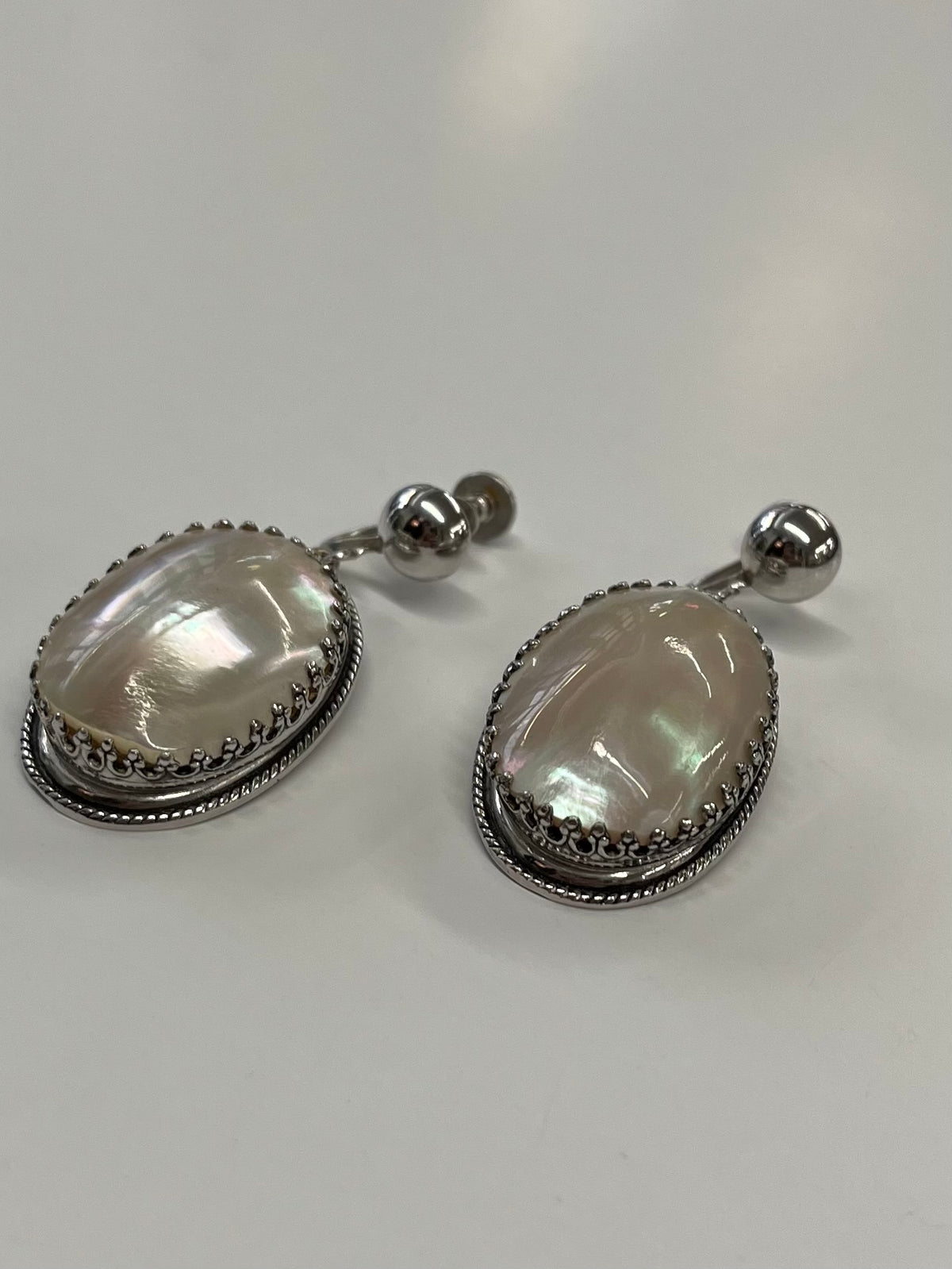 1950s Vintage Whiting and Davis Sterling and Mother of Pearl Screwback Earrings