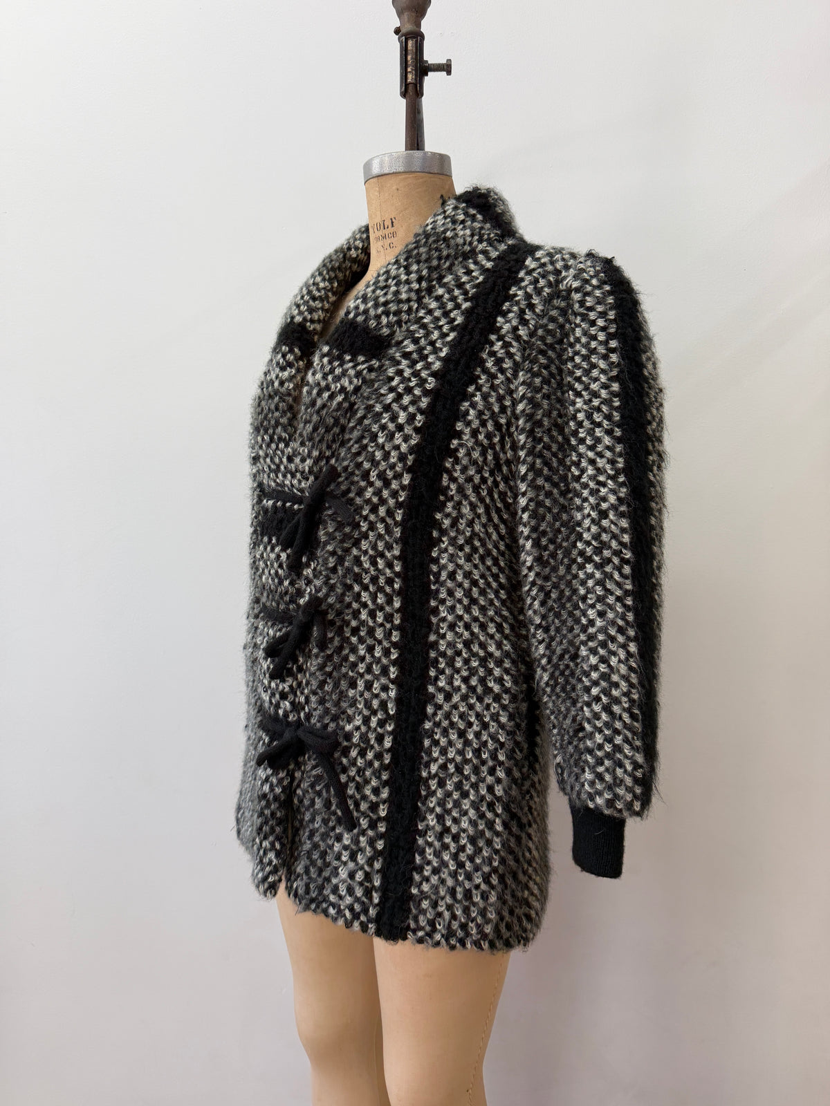 1980s Vintage Black & White Shaggy Knit Coat