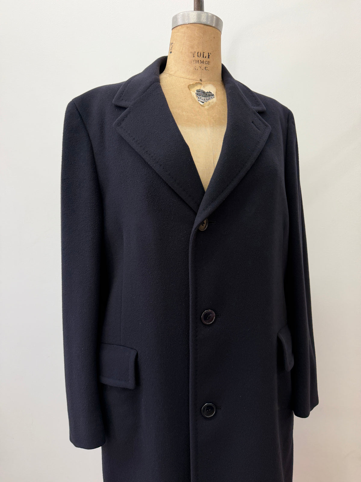 1960s Vintage Pure 100% Mongolian Cashmere Navy Blue Dress Coat