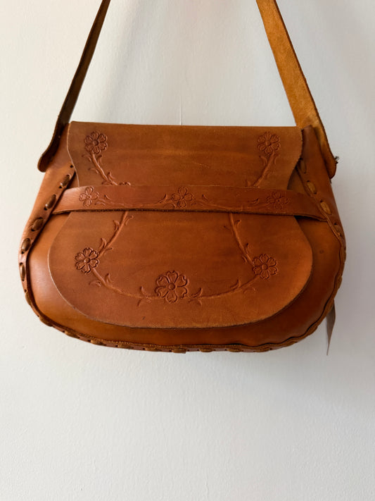 1970s Vintage Handmade Tooled Leather Purse