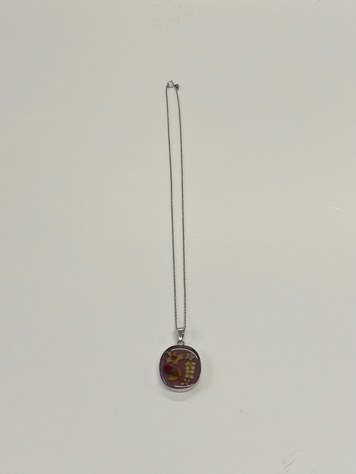 1980s Vintage Sterling Silver Pressed Flower Enamel Necklace - Artist Signed Mexico