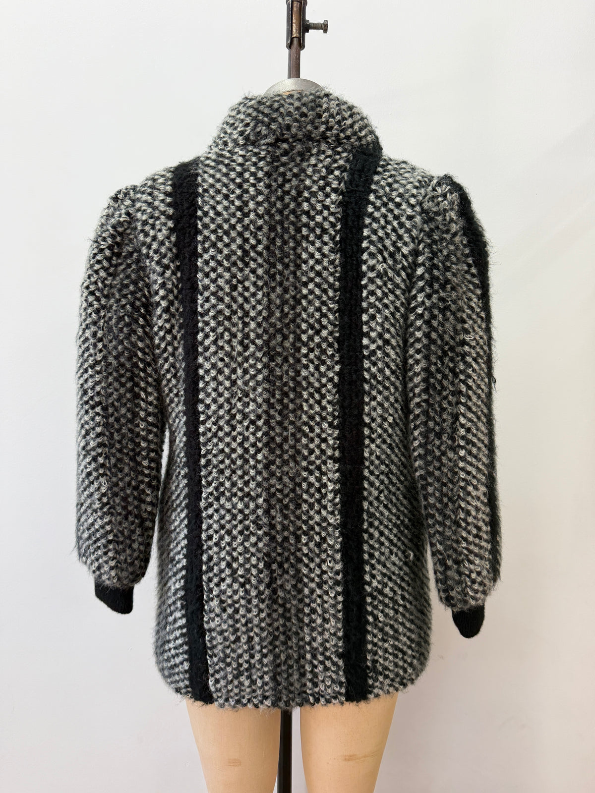 1980s Vintage Black & White Shaggy Knit Coat