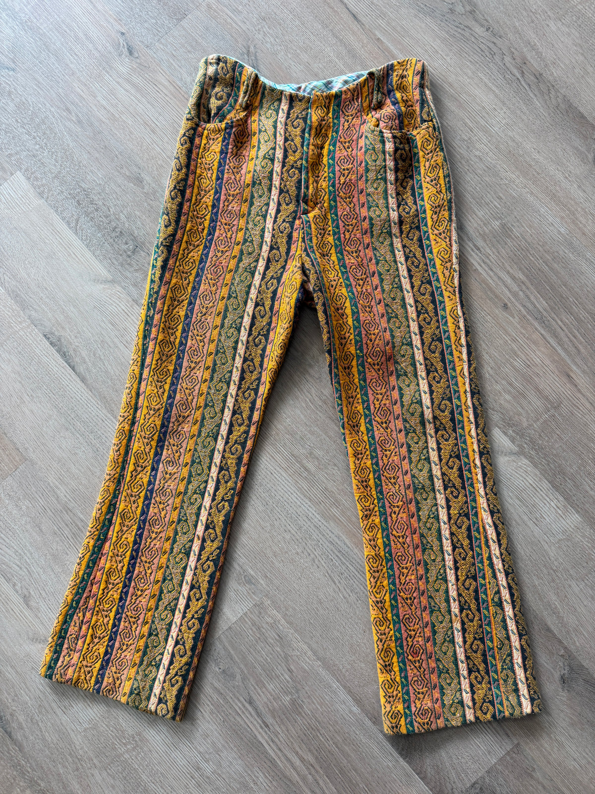 1960s Vintage Handmade Groovy Tapestry Bellbottom Pants - 32" x 28"