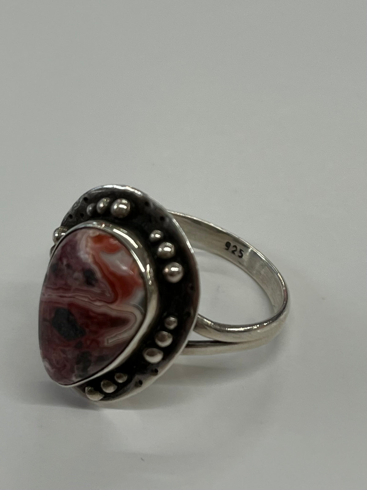 1980s Vintage Sterling and Agate Southwest Ring - Size 13