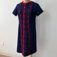 1970s Vintage Mod Navy w/ Red Scalloped Trim A-Line Dress