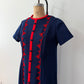 1970s Vintage Mod Navy w/ Red Scalloped Trim A-Line Dress