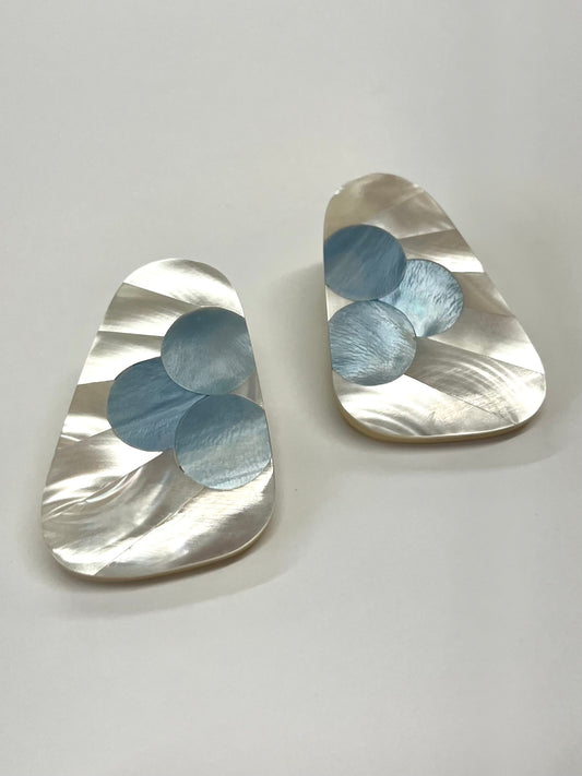 1980s Vintage Mother of Pearl Cloud Inlay Earrings